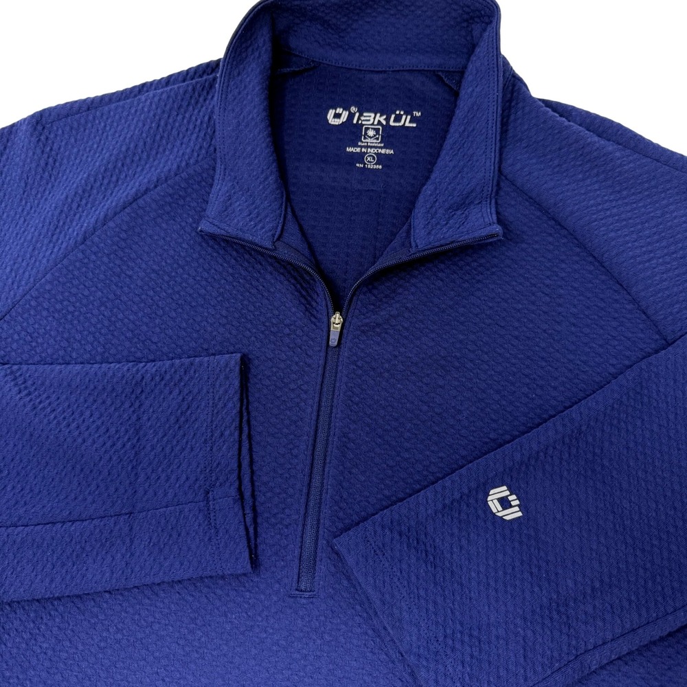 Ibkul Mens XL 1/4 Zip Pullover Navy Purple Waffle Knit Stain Resistant RN 152356
